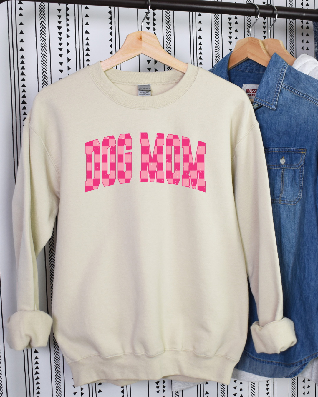 Cute Pink Checkered Dog Mom Shirt