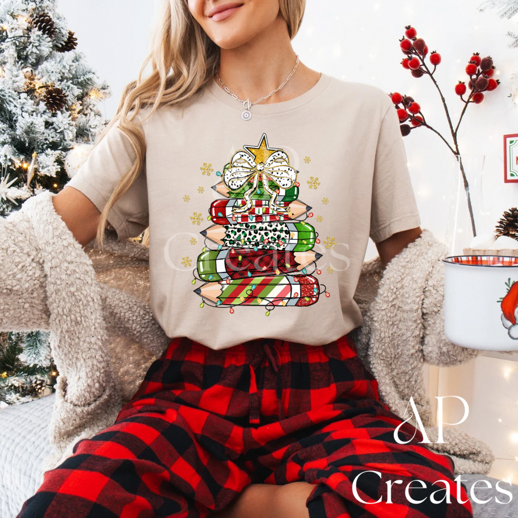 Christmas Teacher Pencil Tree Shirt