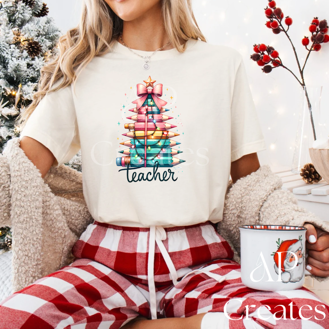 Christmas Teacher Pencil Tree Shirt
